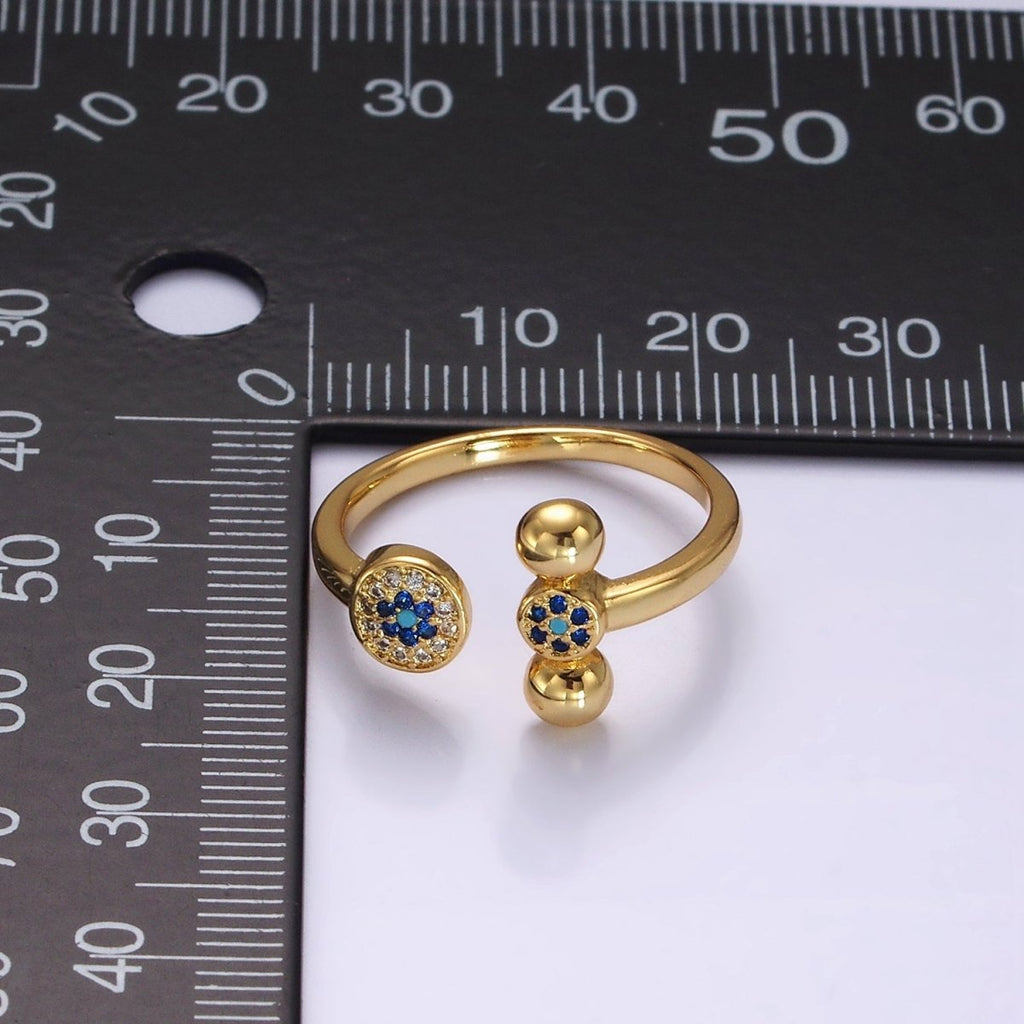 14K Gold plated Blue CZ Evil Eye Round Triple Bubble Open Claw Ring in Gold & Silver | O1057 O1061