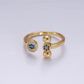 14K Gold plated Blue CZ Evil Eye Round Triple Bubble Open Claw Ring in Gold & Silver | O1057 O1061