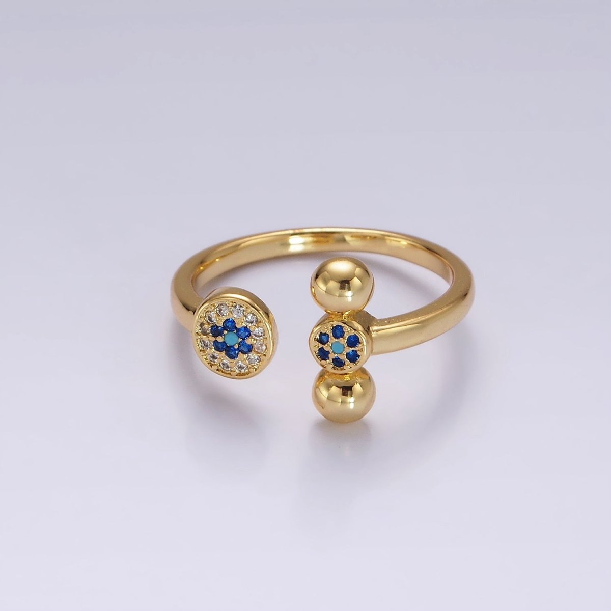 14K Gold plated Blue CZ Evil Eye Round Triple Bubble Open Claw Ring in Gold & Silver | O1057 O1061