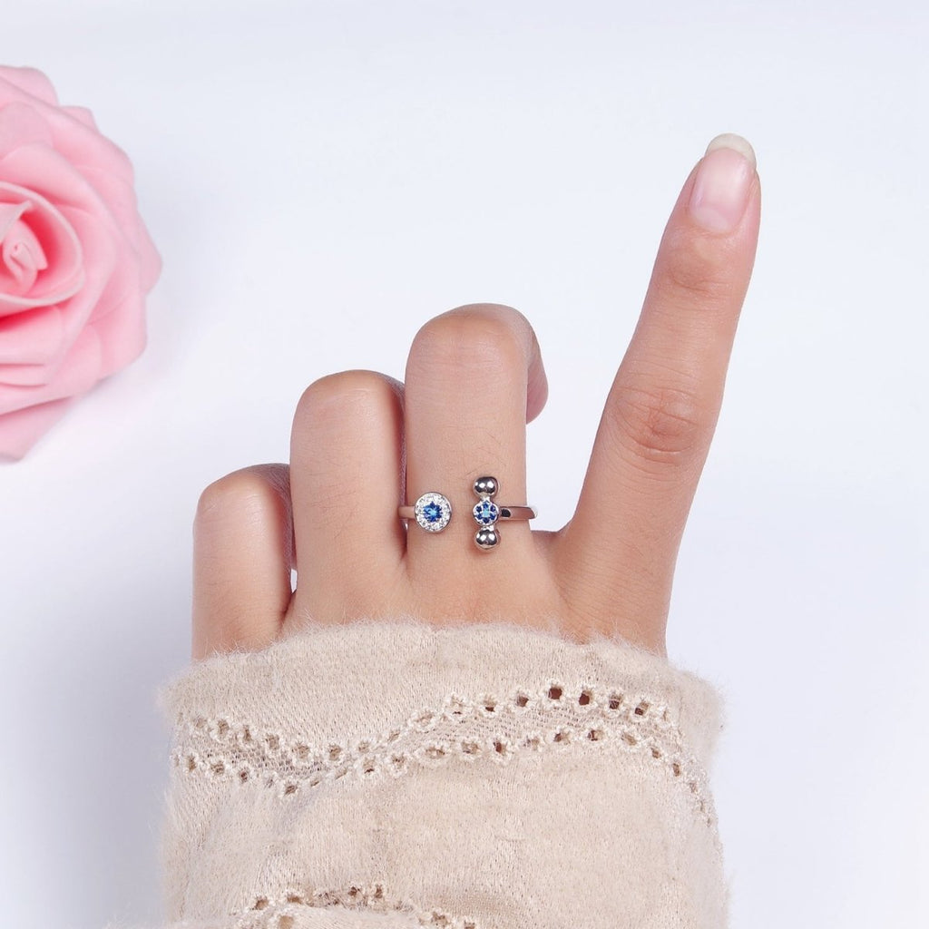 14K Gold plated Blue CZ Evil Eye Round Triple Bubble Open Claw Ring in Gold & Silver | O1057 O1061
