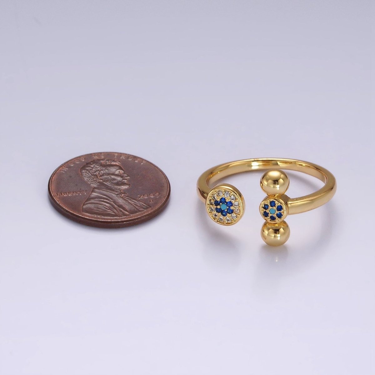 14K Gold plated Blue CZ Evil Eye Round Triple Bubble Open Claw Ring in Gold & Silver | O1057 O1061