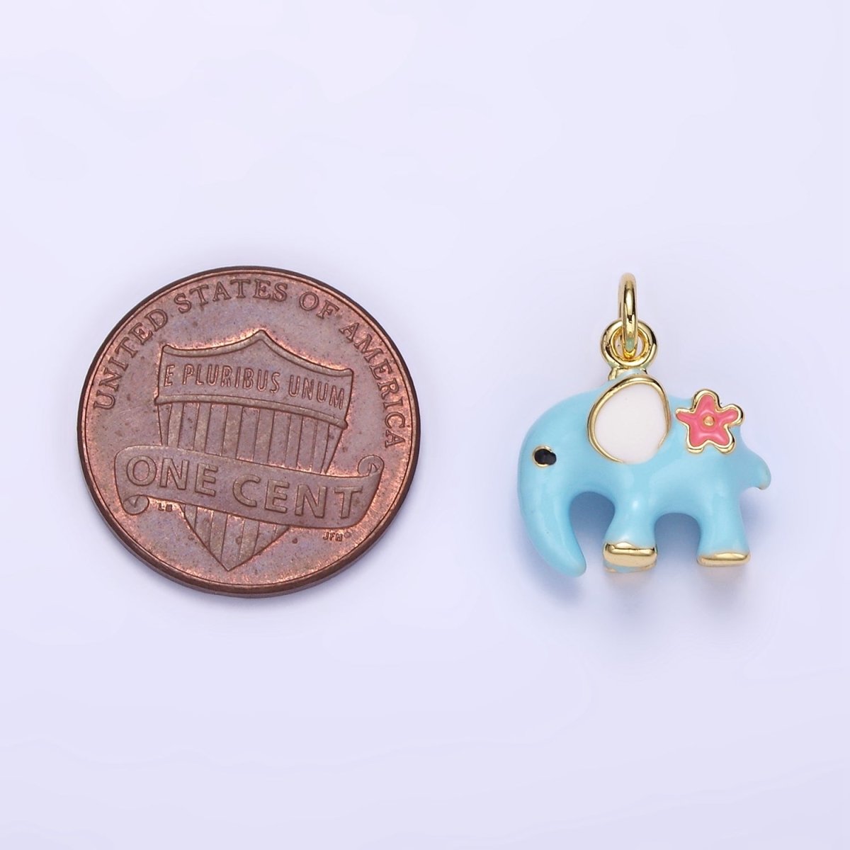 14K Gold plated Blue Elephant Flower Enamel Animal Charm | C597 - DLUXCA
