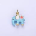 14K Gold plated Blue Elephant Flower Enamel Animal Charm | C597 - DLUXCA