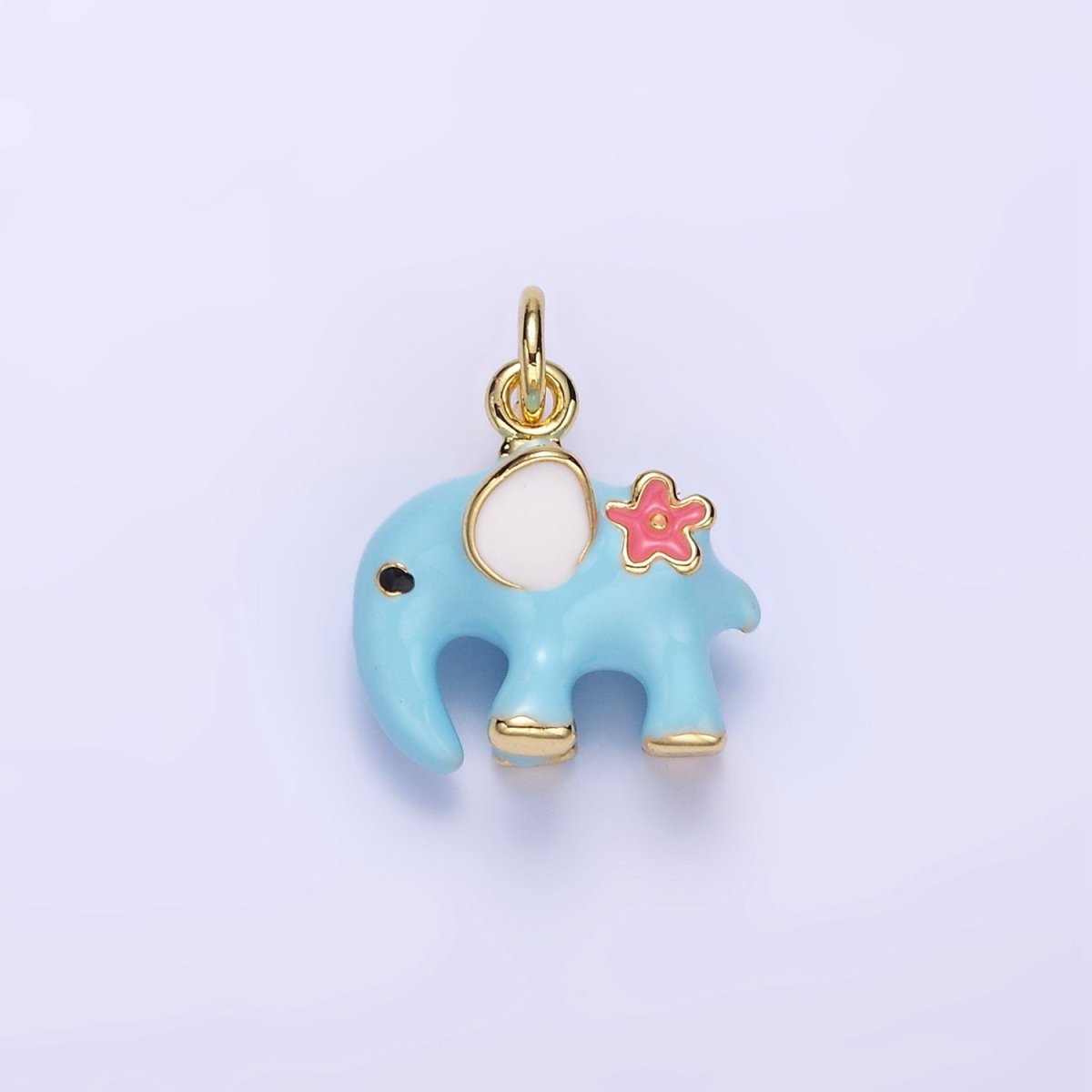 14K Gold plated Blue Elephant Flower Enamel Animal Charm | C597 - DLUXCA
