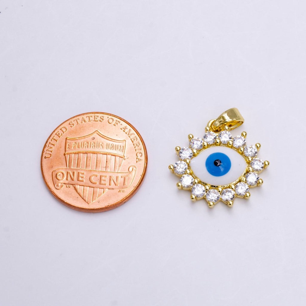 14K Gold plated Blue Evil Eye Clear CZ Outlined Pendant | N1462 - DLUXCA