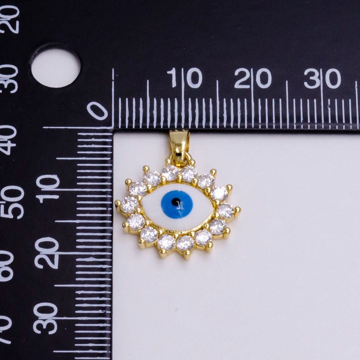 14K Gold plated Blue Evil Eye Clear CZ Outlined Pendant | N1462 - DLUXCA