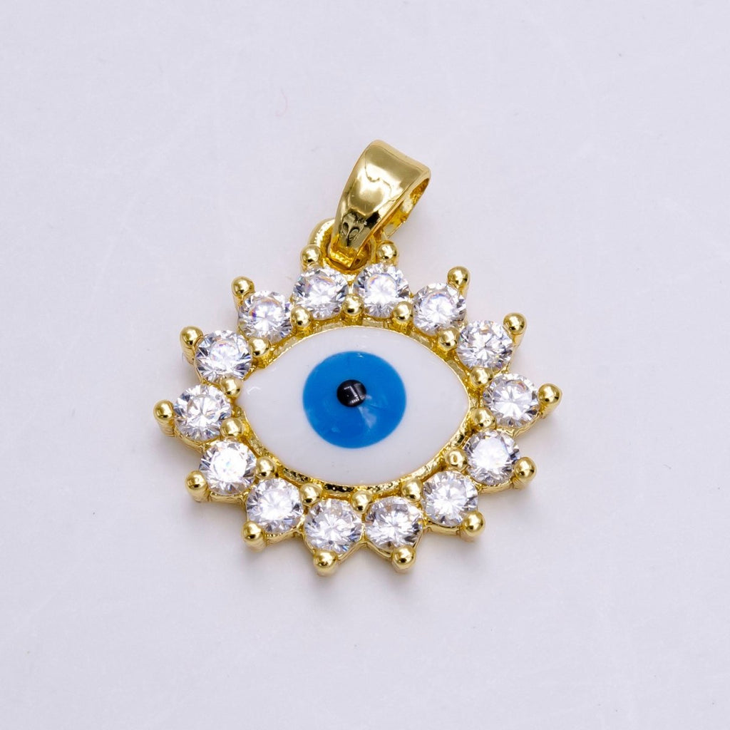 14K Gold plated Blue Evil Eye Clear CZ Outlined Pendant | N1462 - DLUXCA