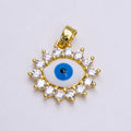 14K Gold plated Blue Evil Eye Clear CZ Outlined Pendant | N1462 - DLUXCA