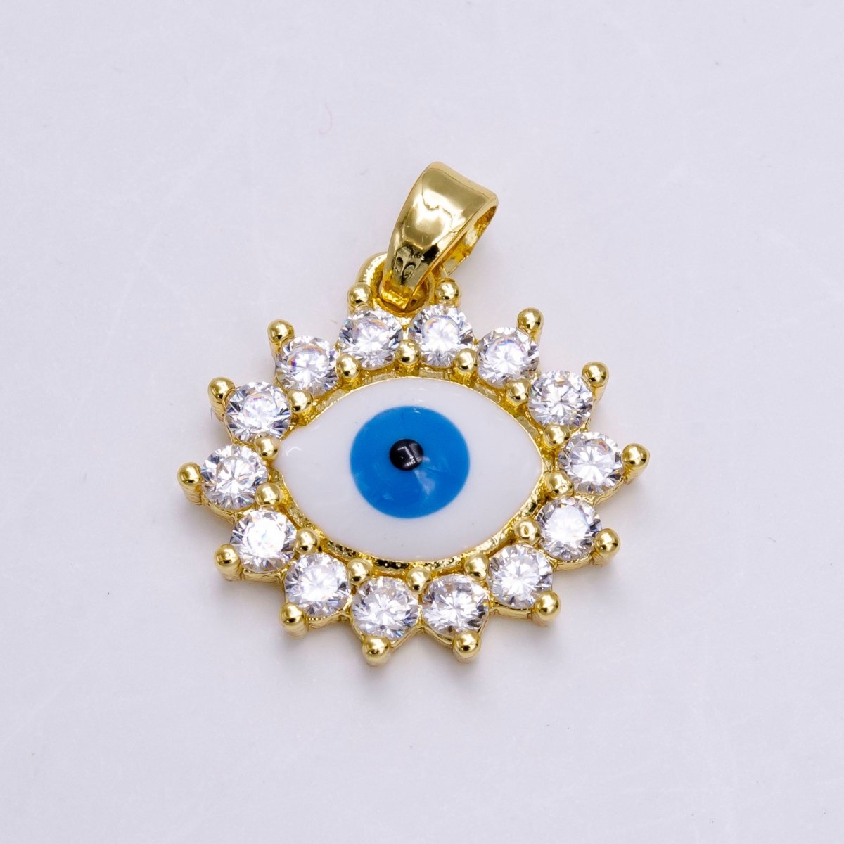 14K Gold plated Blue Evil Eye Clear CZ Outlined Pendant | N1462 - DLUXCA