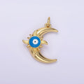 14K Gold plated Blue Evil Eye Enamel Celestial Sun Crescent Moon Charm in Gold & Silver | N1169 N1170