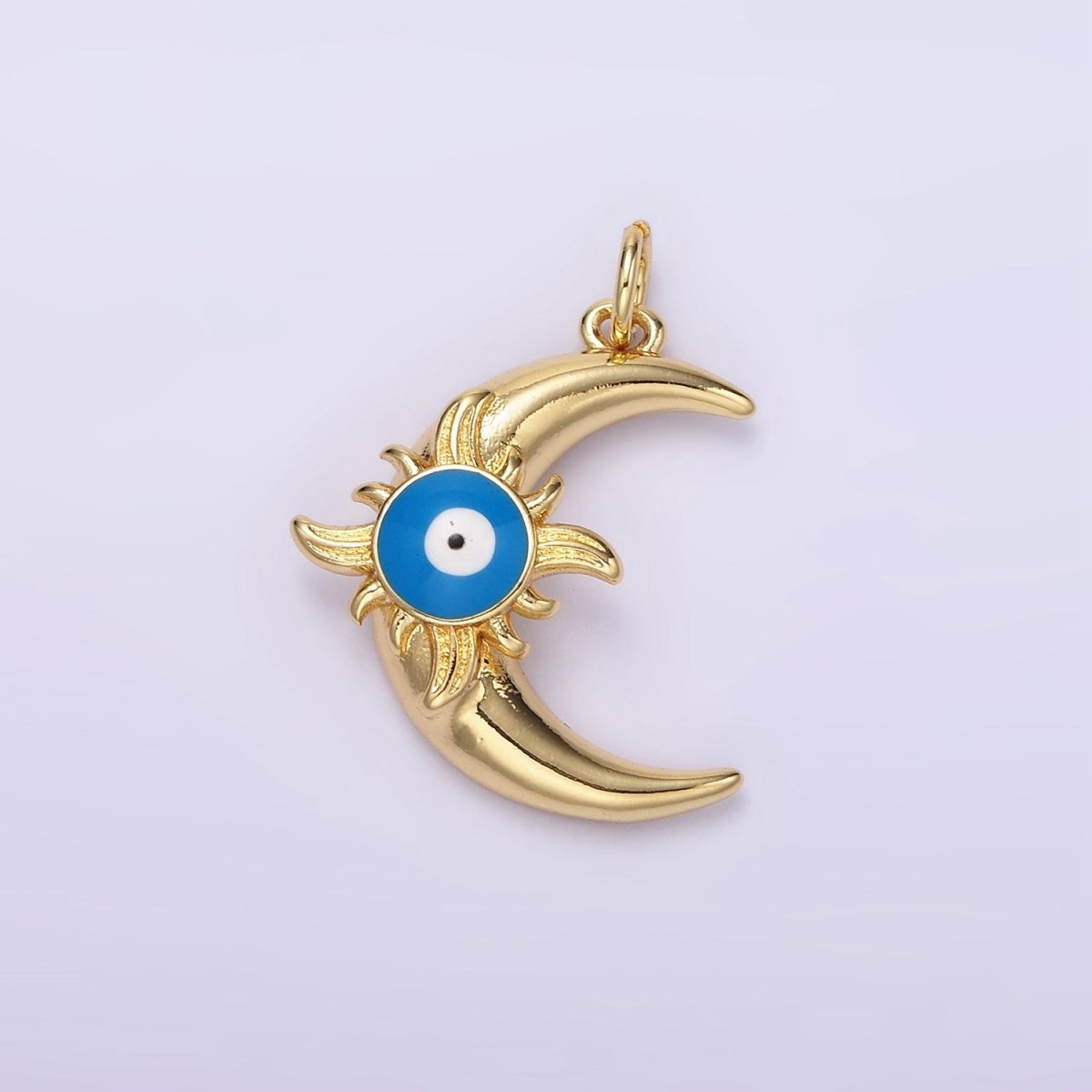 14K Gold plated Blue Evil Eye Enamel Celestial Sun Crescent Moon Charm in Gold & Silver | N1169 N1170