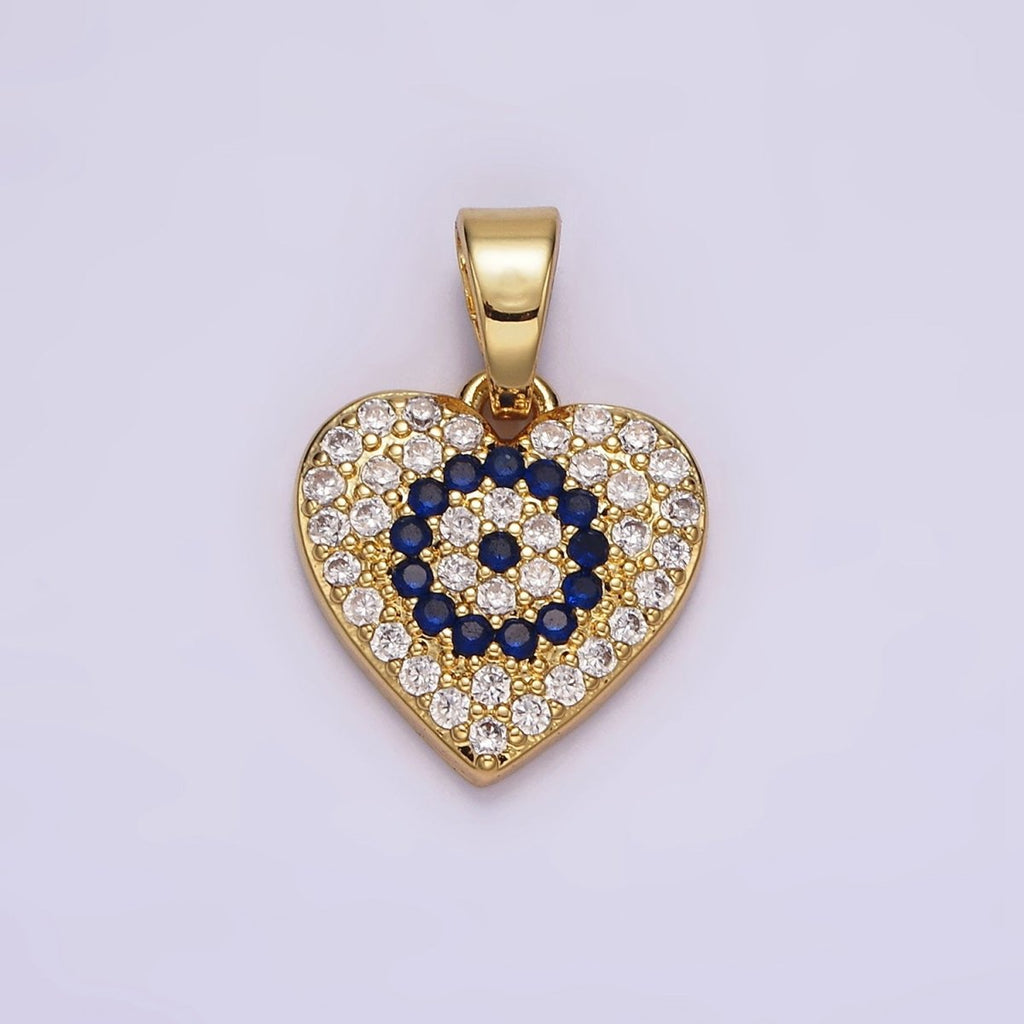 14K Gold plated Blue Evil Eye Micro Paved CZ Heart Pendant | N1868 - DLUXCA