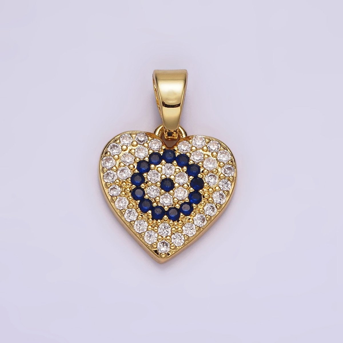 14K Gold plated Blue Evil Eye Micro Paved CZ Heart Pendant | N1868 - DLUXCA