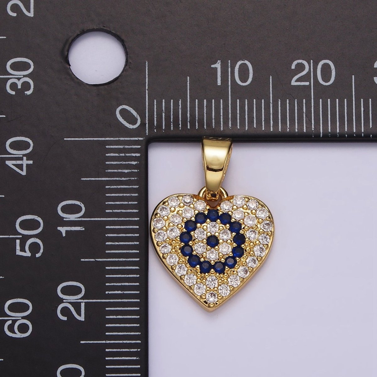 14K Gold plated Blue Evil Eye Micro Paved CZ Heart Pendant | N1868 - DLUXCA