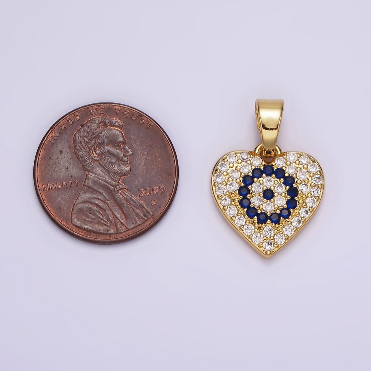 14K Gold plated Blue Evil Eye Micro Paved CZ Heart Pendant | N1868 - DLUXCA