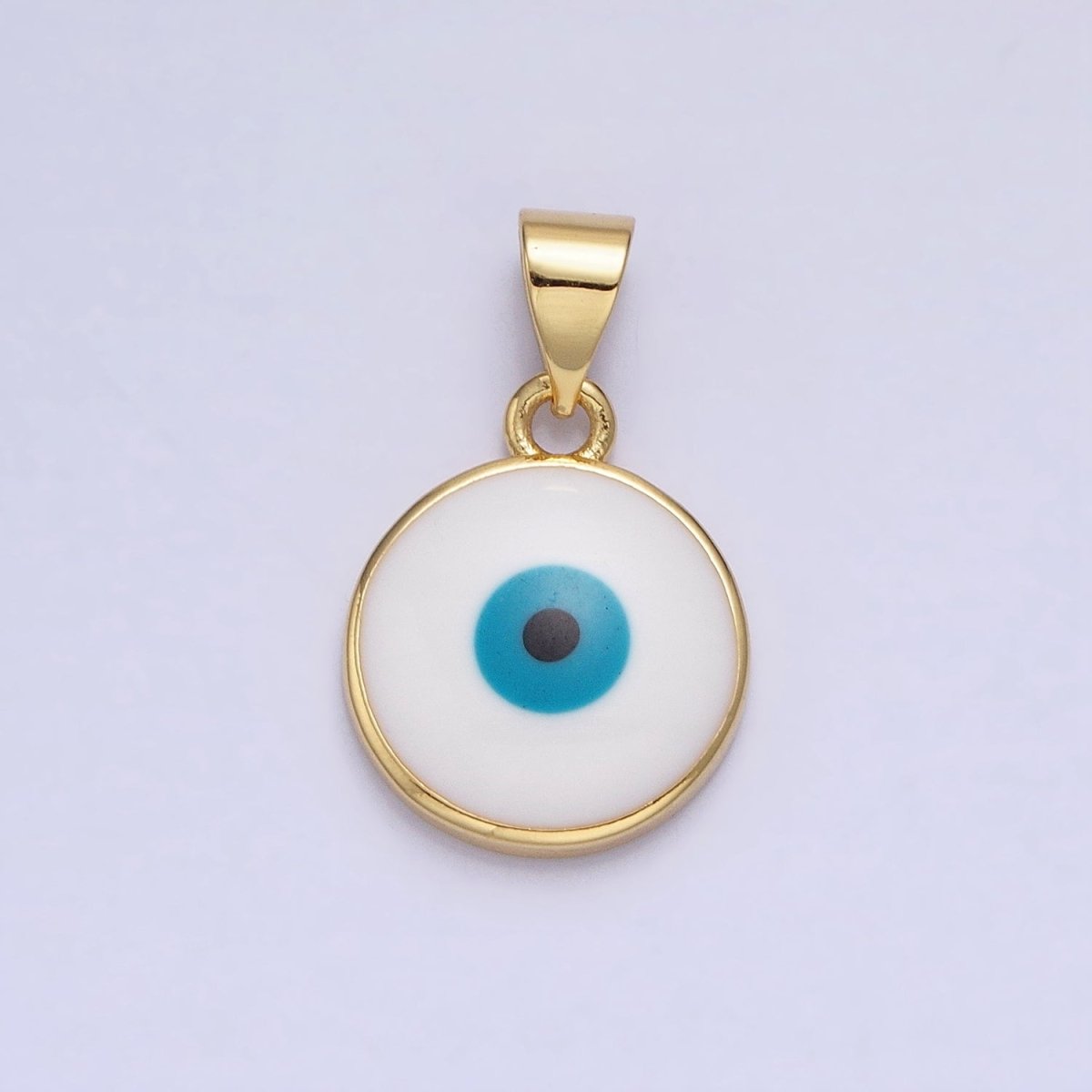 14K Gold plated Blue Evil Eye Pendant Round Add-On Charm Enamel Jewelry | AA235 - DLUXCA