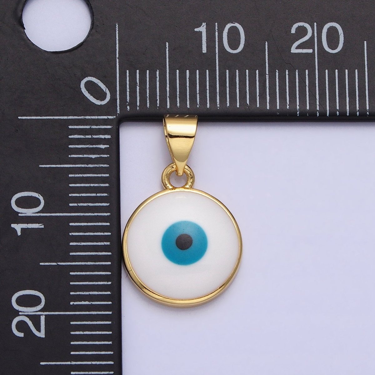 14K Gold plated Blue Evil Eye Pendant Round Add-On Charm Enamel Jewelry | AA235 - DLUXCA