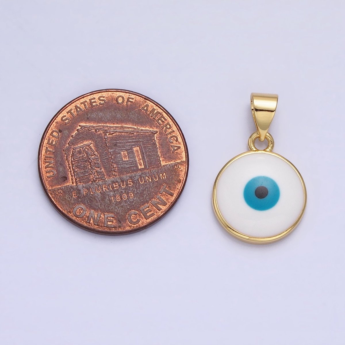 14K Gold plated Blue Evil Eye Pendant Round Add-On Charm Enamel Jewelry | AA235 - DLUXCA