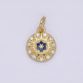 14K Gold plated Blue Evil Eye Sunburst CZ Dotted Round Add-On Charm | N981 - DLUXCA