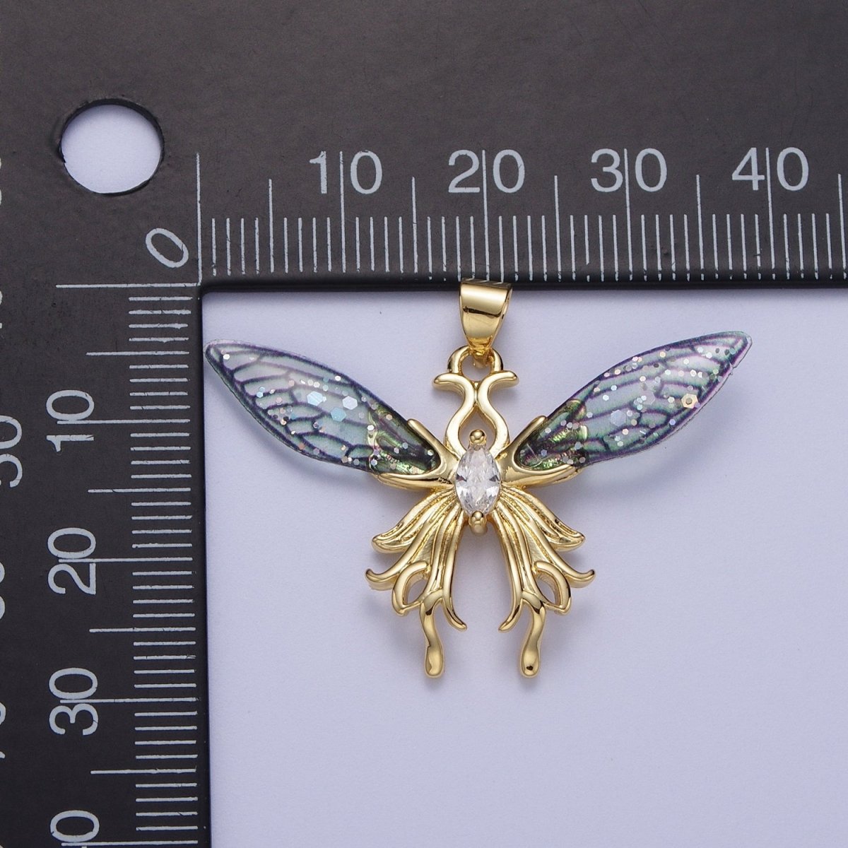14K Gold plated Blue / Fuchsia Fairy Butterfly Swallowtail Wings Marquise Cubic Zirconia Pendant H-529 H-541