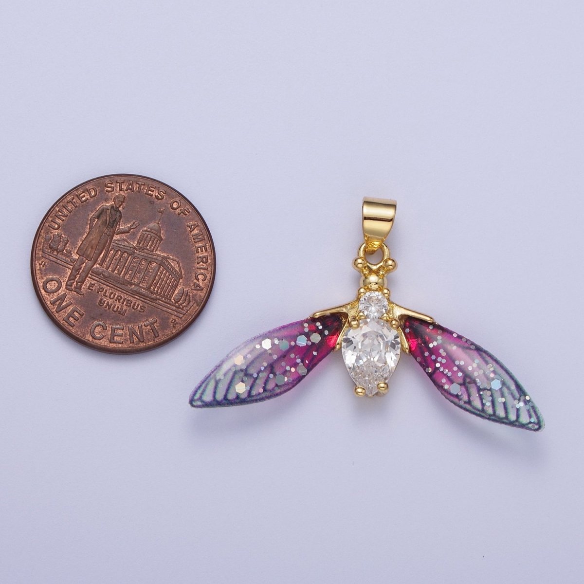 14K Gold plated Blue / Fuchsia Fairy Wasps Cubic Zirconia Insect Pendant For Jewelry Making  H-512 H-520