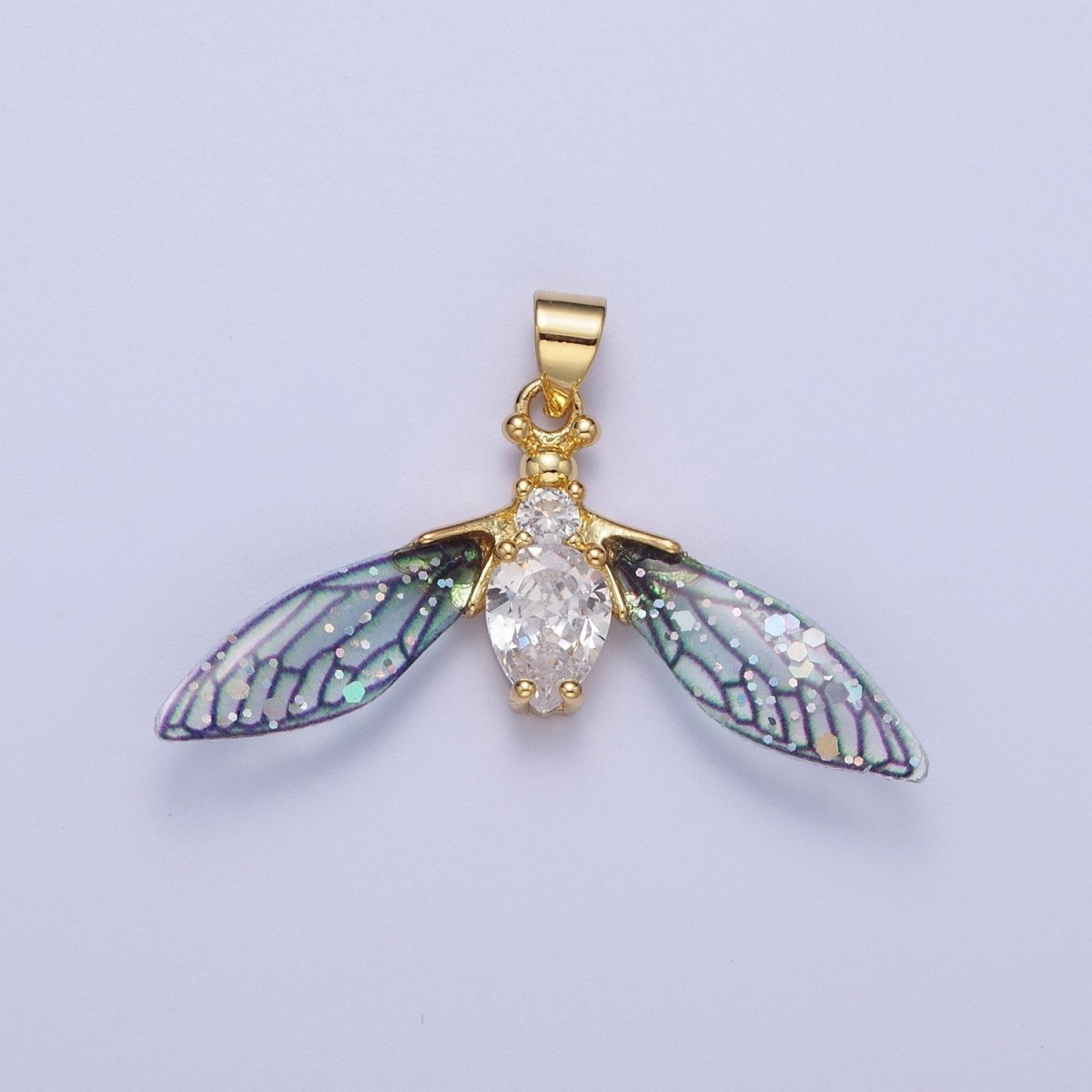 14K Gold plated Blue / Fuchsia Fairy Wasps Cubic Zirconia Insect Pendant For Jewelry Making  H-512 H-520