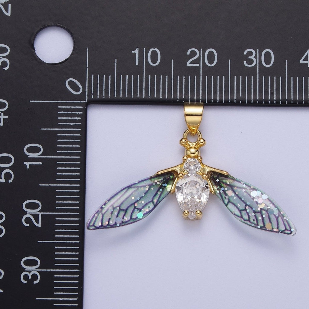 14K Gold plated Blue / Fuchsia Fairy Wasps Cubic Zirconia Insect Pendant For Jewelry Making  H-512 H-520