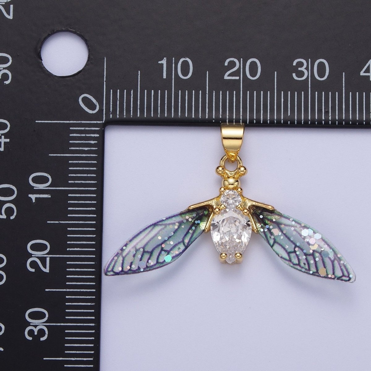 14K Gold plated Blue / Fuchsia Fairy Wasps Cubic Zirconia Insect Pendant For Jewelry Making  H-512 H-520