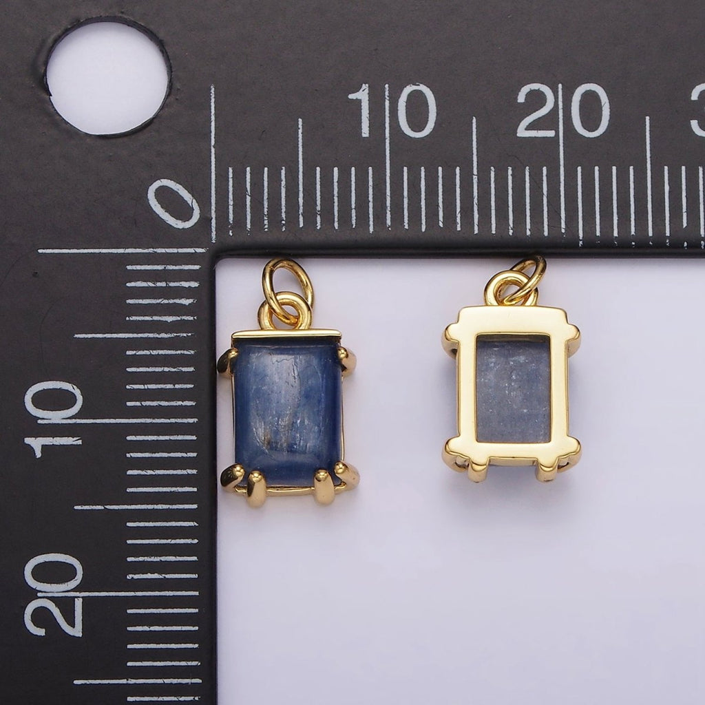 14K Gold plated Blue Kyanite Rectangular Bezel Charm | AG563 - DLUXCA