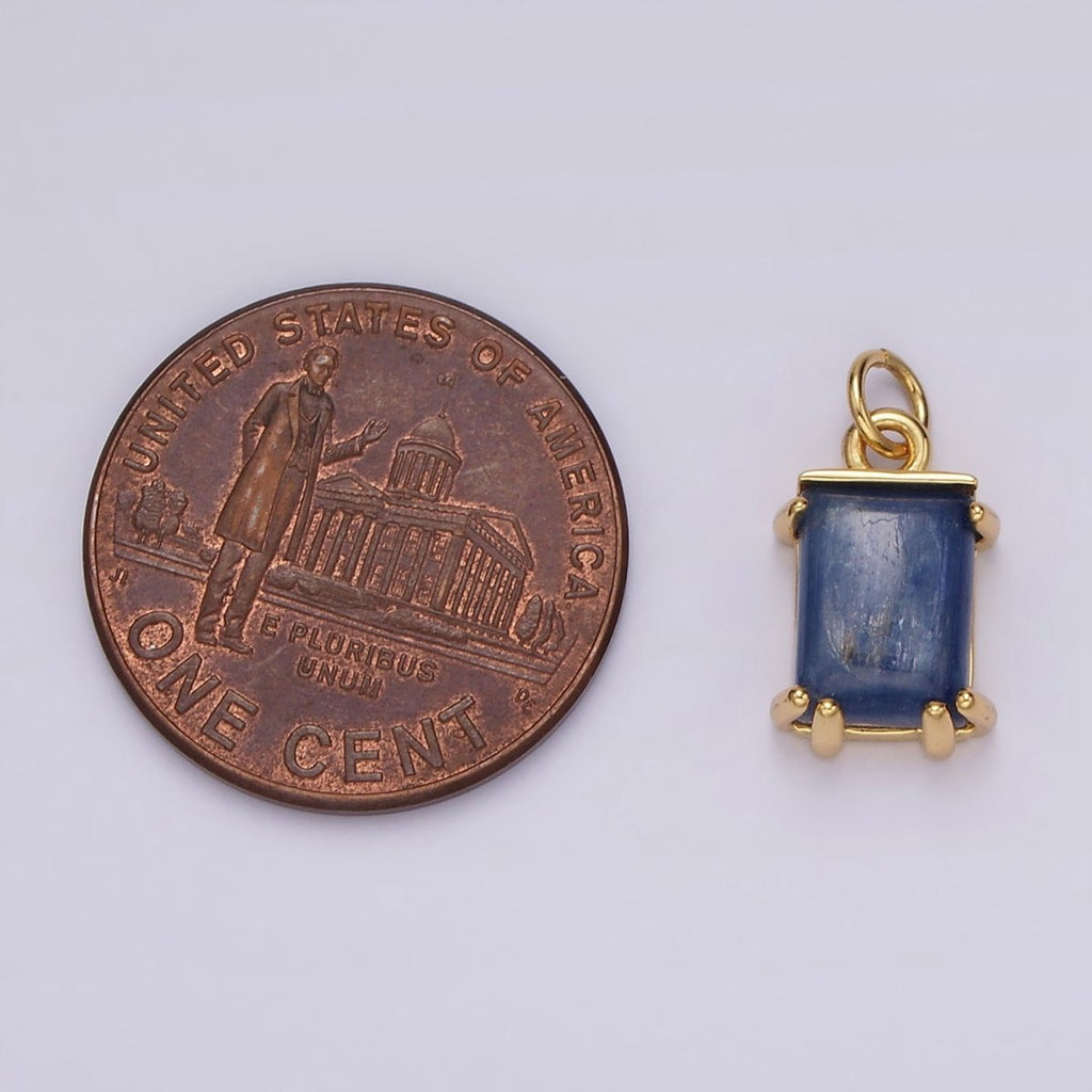 14K Gold plated Blue Kyanite Rectangular Bezel Charm | AG563 - DLUXCA