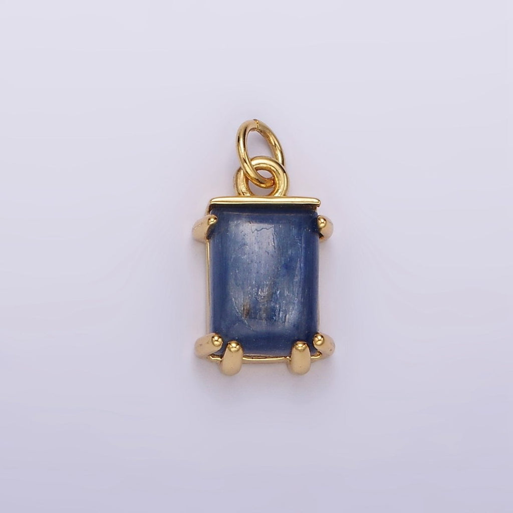 14K Gold plated Blue Kyanite Rectangular Bezel Charm | AG563 - DLUXCA