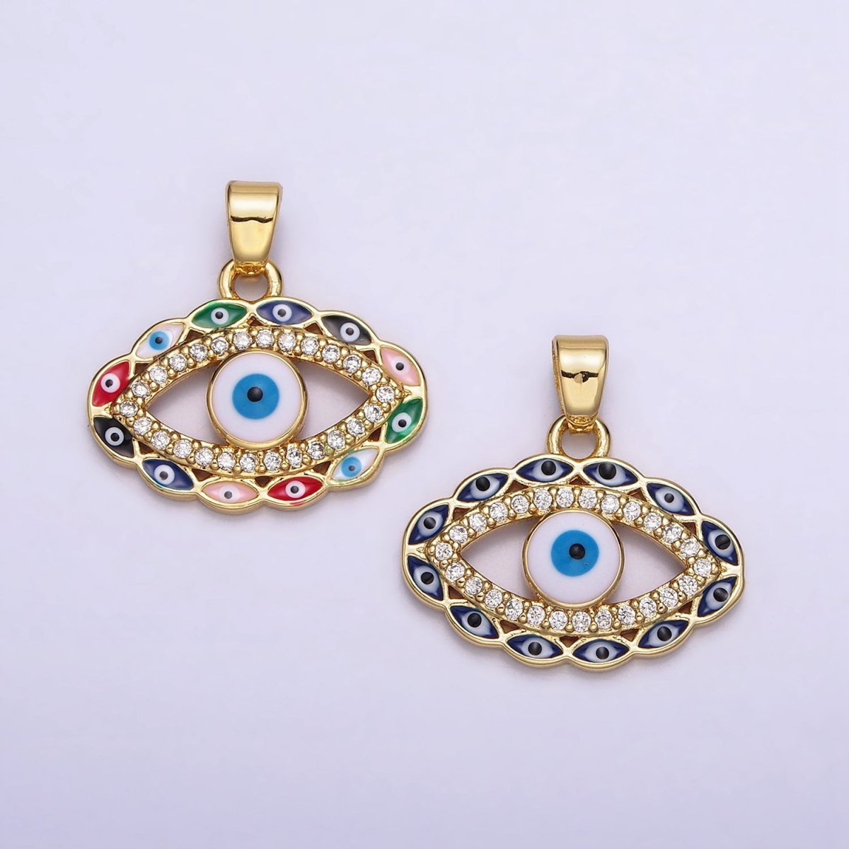 14K Gold plated Blue, Multicolor Evil Eye Open Micro Paved CZ Pendant | N1313 - DLUXCA