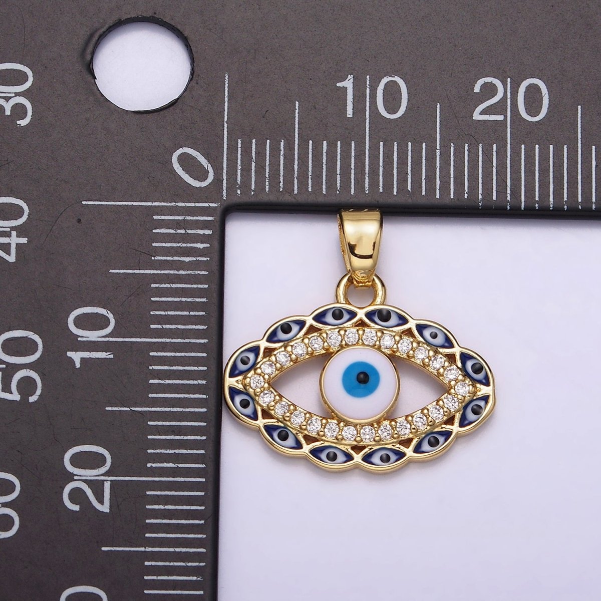 14K Gold plated Blue, Multicolor Evil Eye Open Micro Paved CZ Pendant | N1313 - DLUXCA