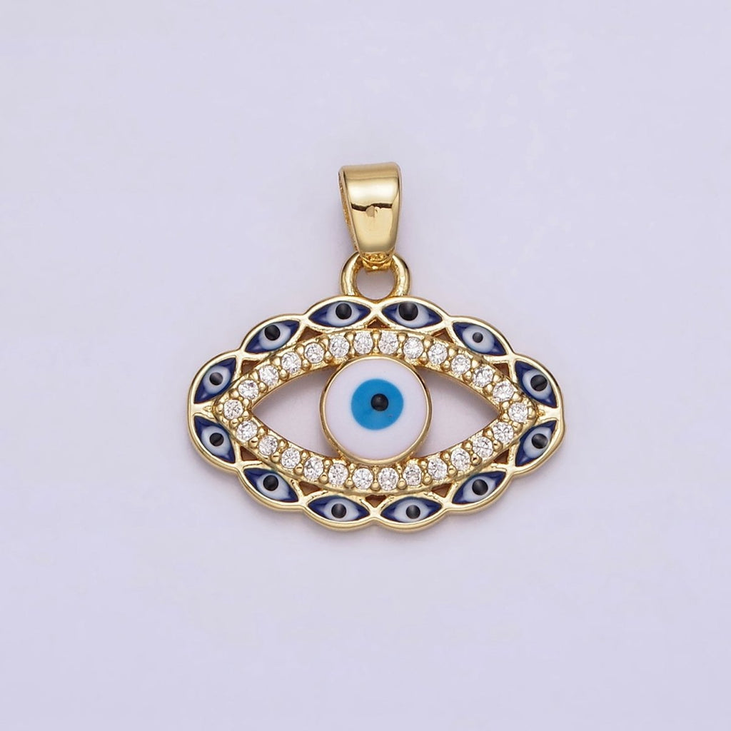 14K Gold plated Blue, Multicolor Evil Eye Open Micro Paved CZ Pendant | N1313 - DLUXCA