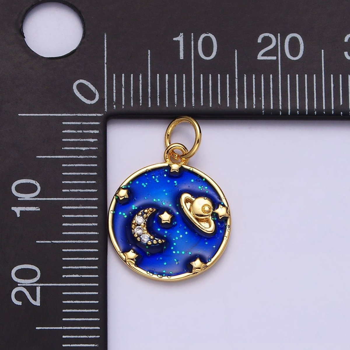 14K Gold plated Blue, Multicolor Pastel Enamel Galaxy Celestial Planet Stars Round Charm | AC1412 AC1413 - DLUXCA