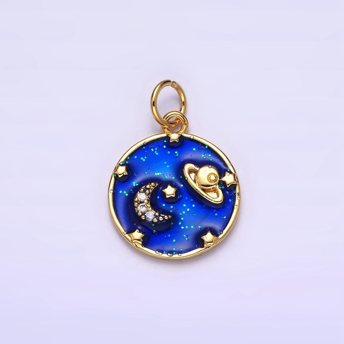 14K Gold plated Blue, Multicolor Pastel Enamel Galaxy Celestial Planet Stars Round Charm | AC1412 AC1413 - DLUXCA