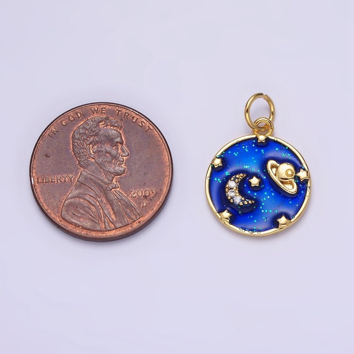 14K Gold plated Blue, Multicolor Pastel Enamel Galaxy Celestial Planet Stars Round Charm | AC1412 AC1413 - DLUXCA
