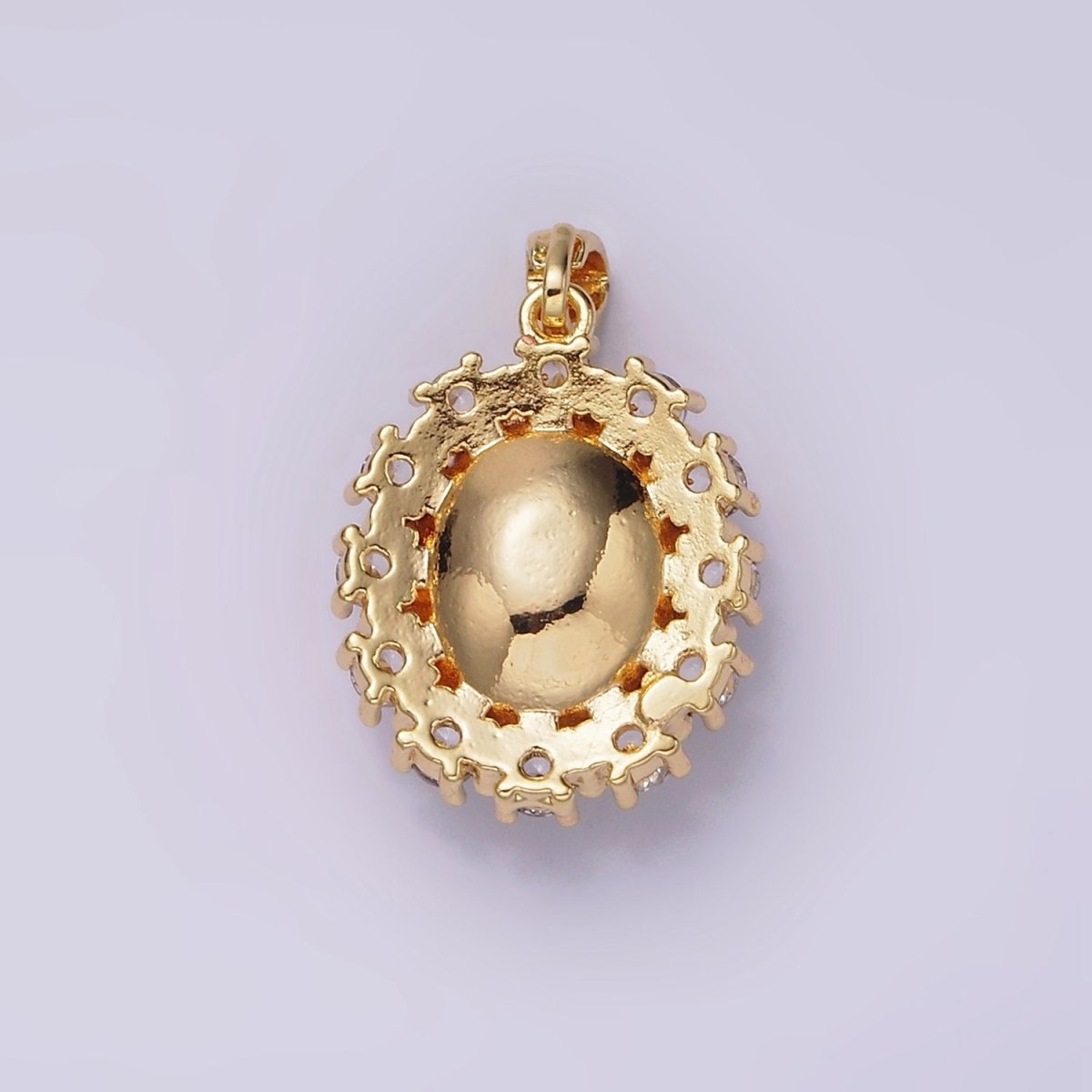 14K Gold plated Blue Multifaceted CZ Dotted Outlined Oval Pendant in Gold & Silver | N1800 N1801