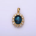14K Gold plated Blue Multifaceted CZ Dotted Outlined Oval Pendant in Gold & Silver | N1800 N1801