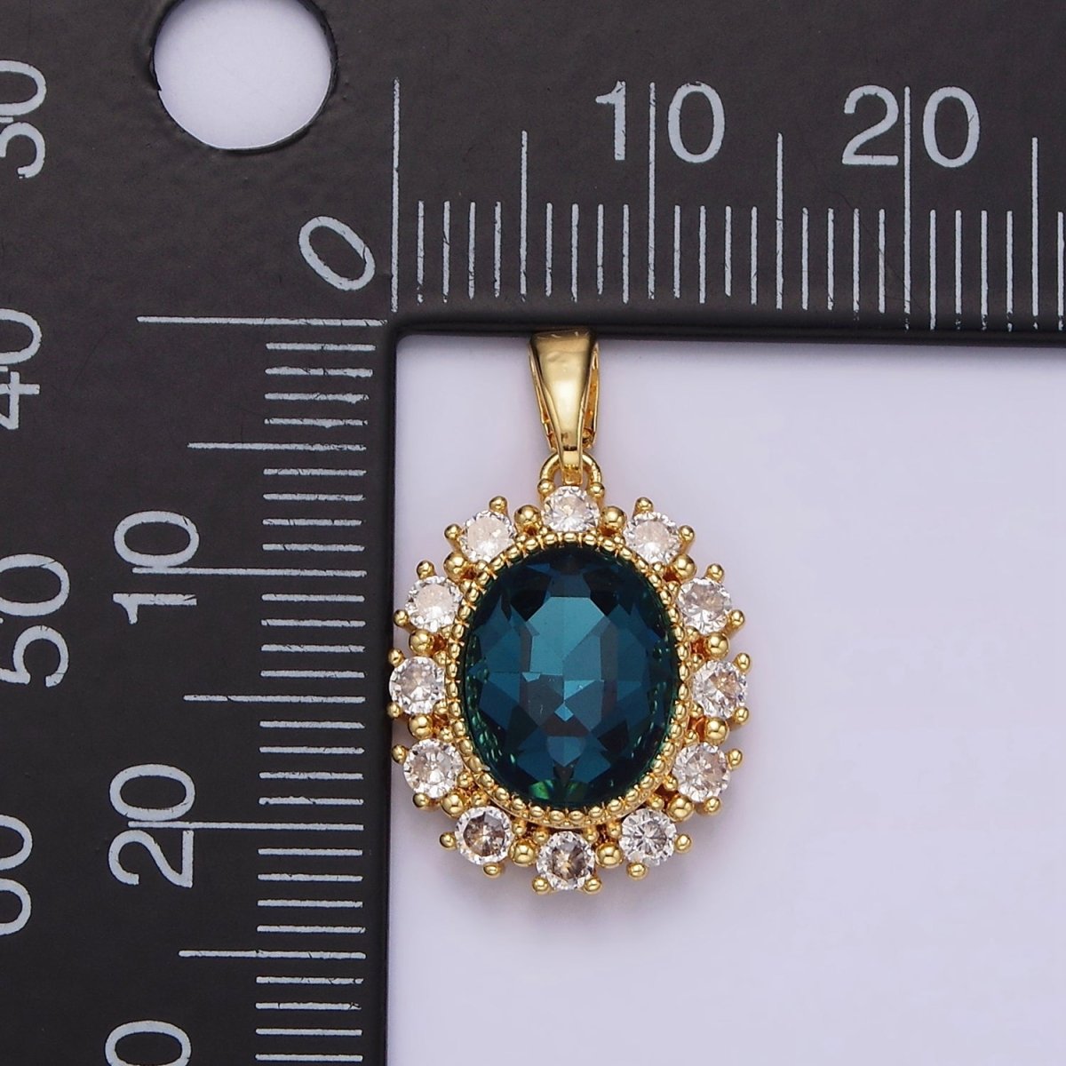 14K Gold plated Blue Multifaceted CZ Dotted Outlined Oval Pendant in Gold & Silver | N1800 N1801