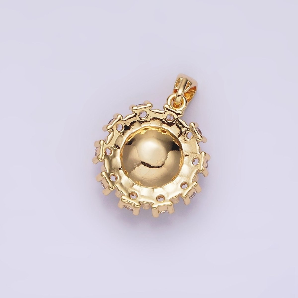 14K Gold plated Blue Multifaceted CZ Dotted Outlined Round Pendant in Gold & Silver | N1802 N1803