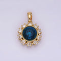 14K Gold plated Blue Multifaceted CZ Dotted Outlined Round Pendant in Gold & Silver | N1802 N1803