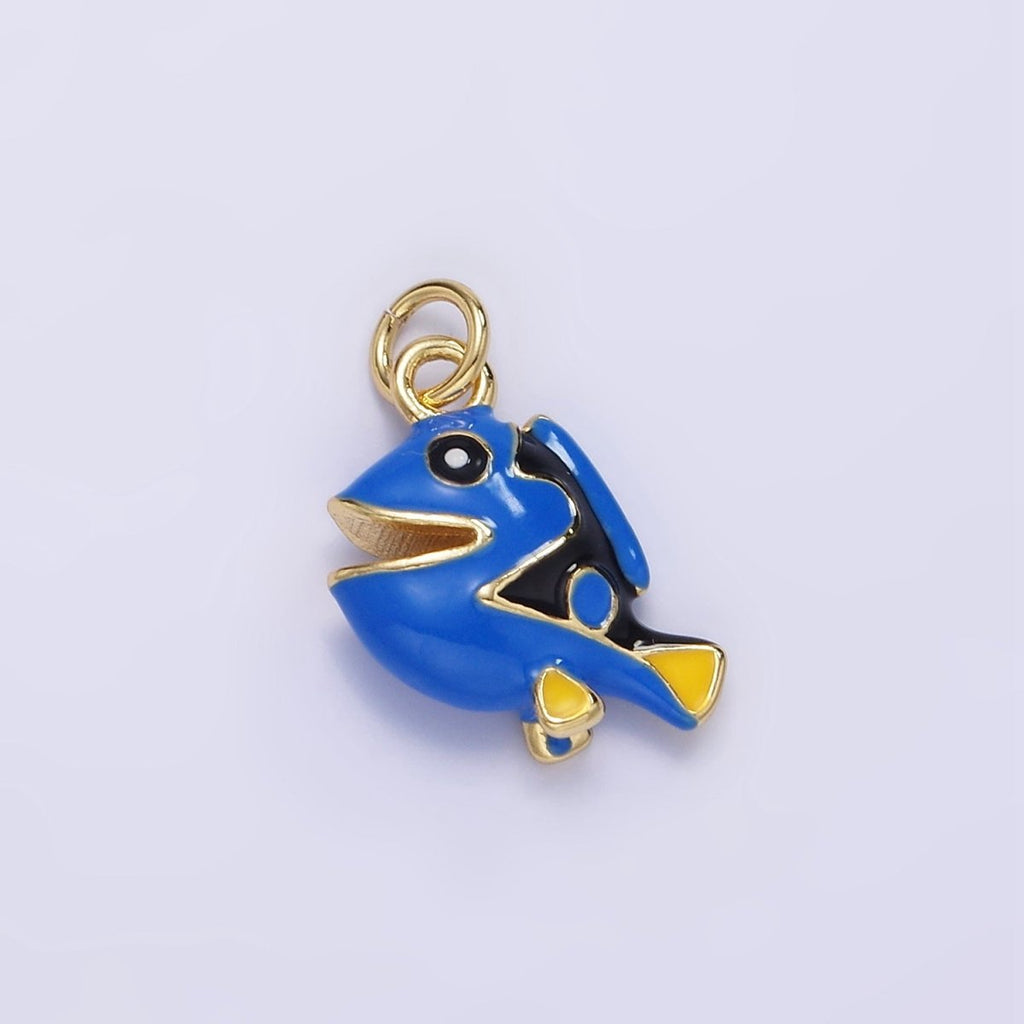 14K Gold plated Blue Pacific Tang Fish Enamel Mini Charm | AG833 - DLUXCA