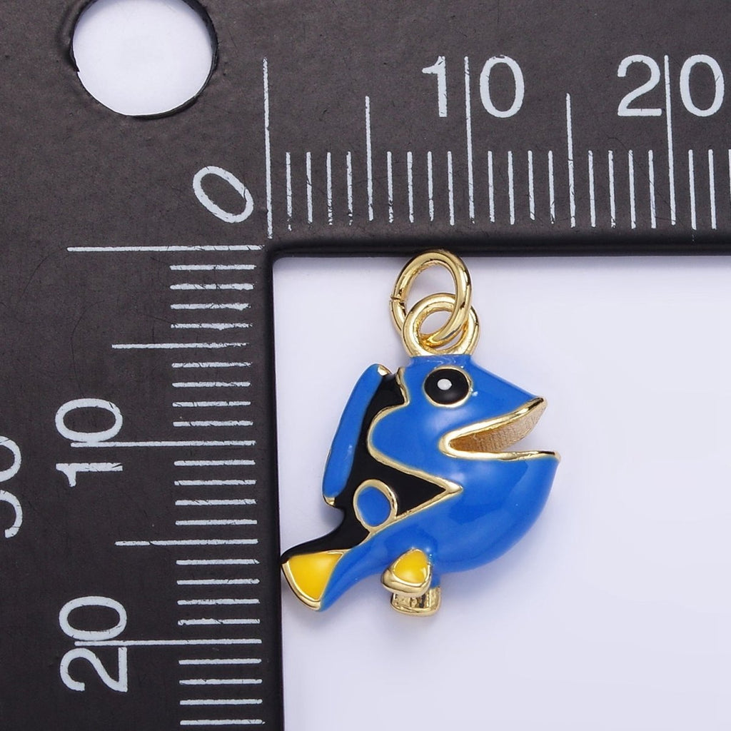 14K Gold plated Blue Pacific Tang Fish Enamel Mini Charm | AG833 - DLUXCA