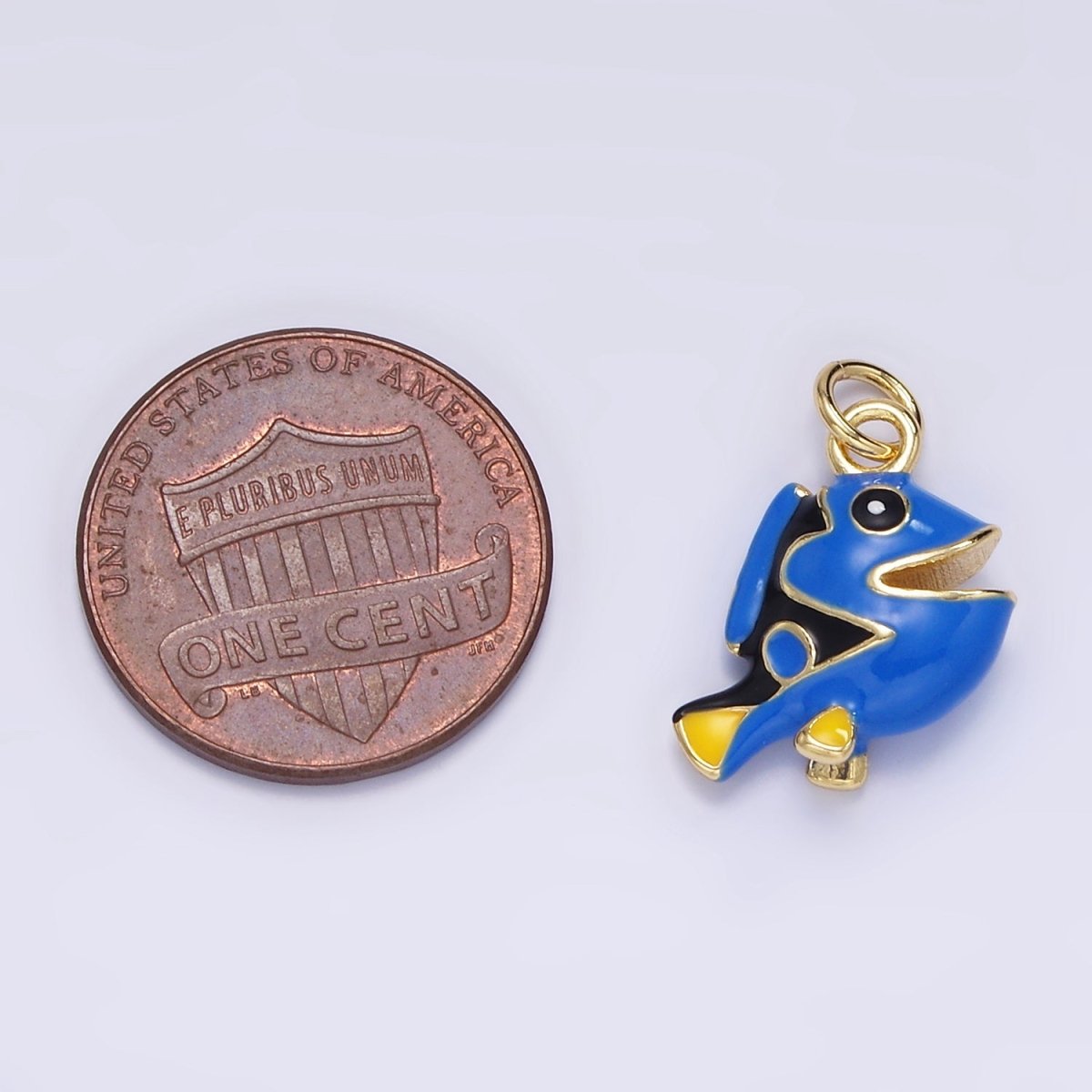 14K Gold plated Blue Pacific Tang Fish Enamel Mini Charm | AG833 - DLUXCA