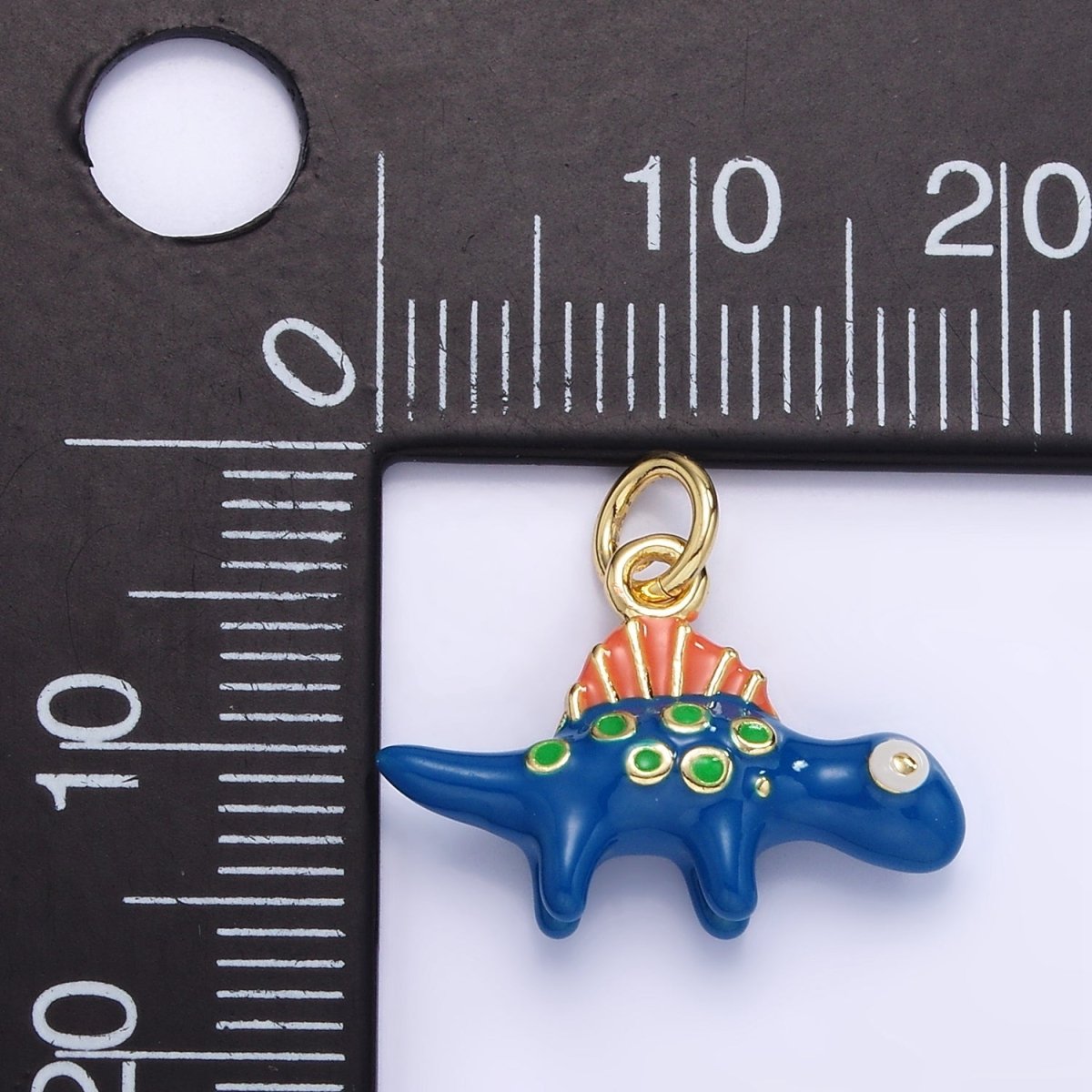 14K Gold plated Blue Stegosaurus Dinosaur Enamel Mini Charm | AG834 - DLUXCA