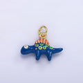 14K Gold plated Blue Stegosaurus Dinosaur Enamel Mini Charm | AG834 - DLUXCA