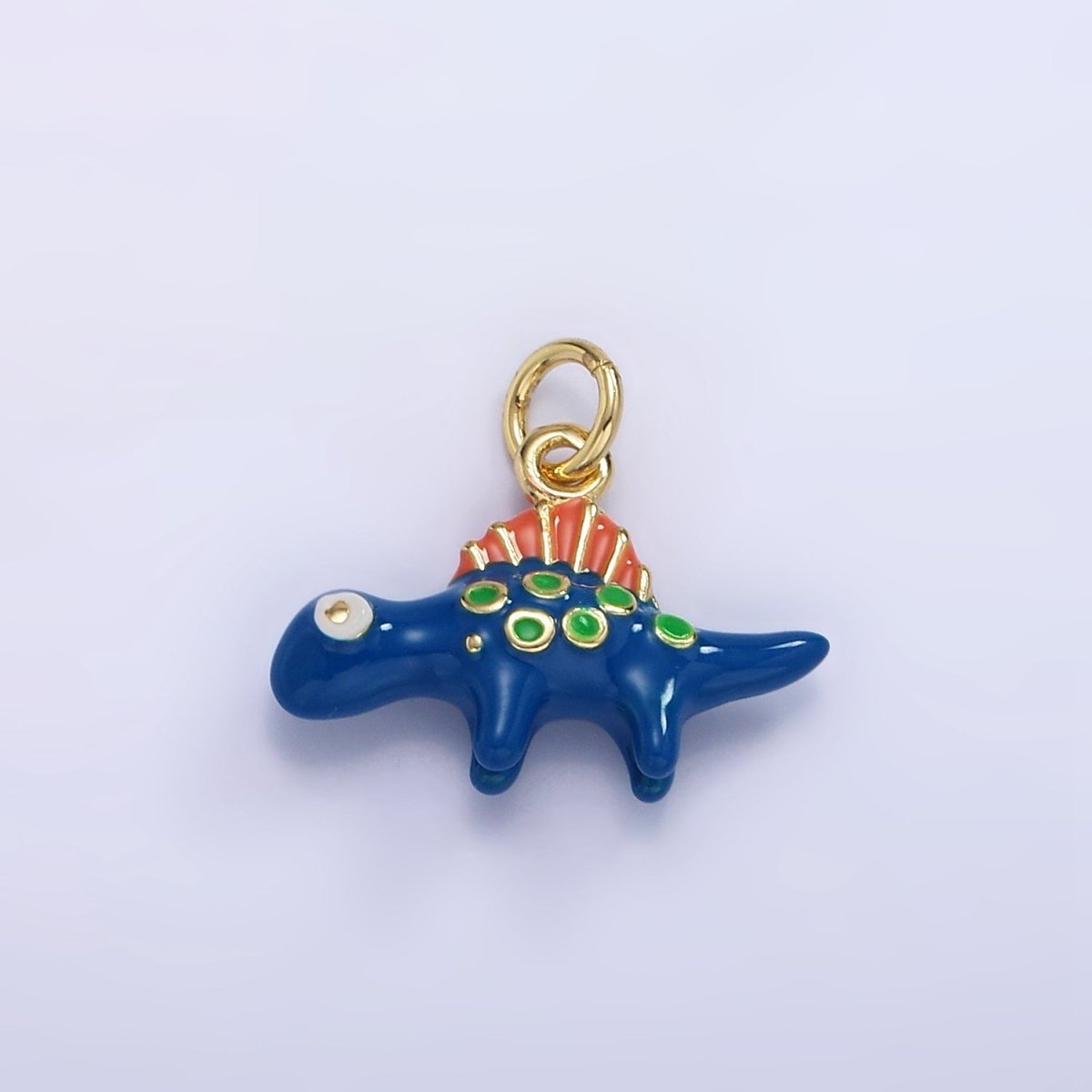 14K Gold plated Blue Stegosaurus Dinosaur Enamel Mini Charm | AG834 - DLUXCA