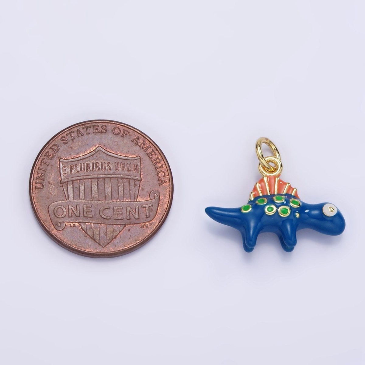 14K Gold plated Blue Stegosaurus Dinosaur Enamel Mini Charm | AG834 - DLUXCA