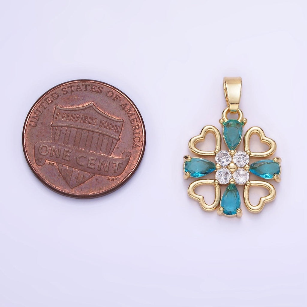 14K Gold plated Blue Teardrop Open Heart Geometric Pendant | AA1184 - DLUXCA